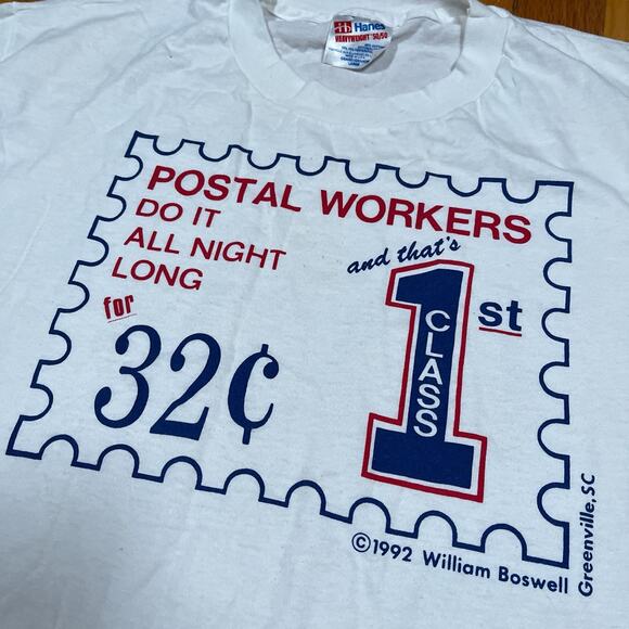 Postal Workers Do It All Night Long Vintage 90s T-Shirt Size Large USPS - Picture 4 of 10